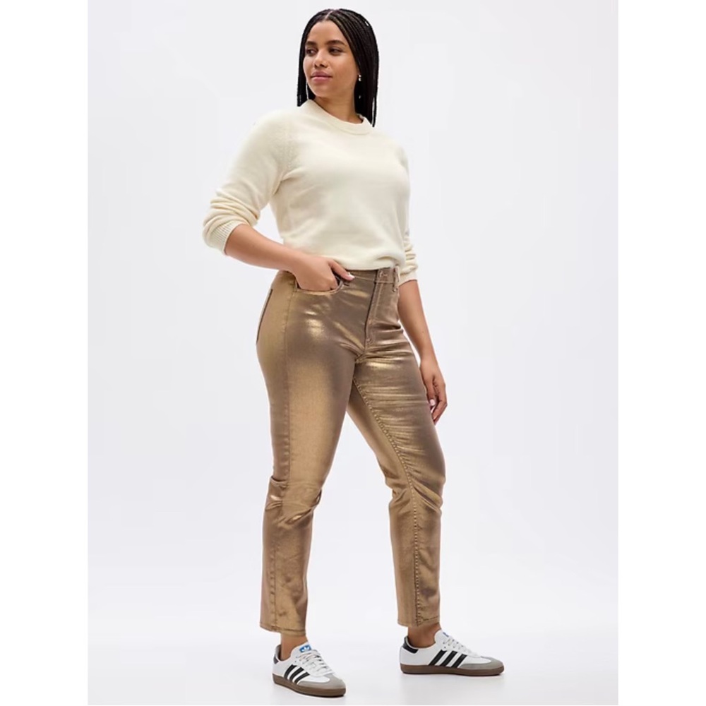 NWT Gap Women’s High Rise Shiny Metallic Gold Vintage Slim Stretch Jeans